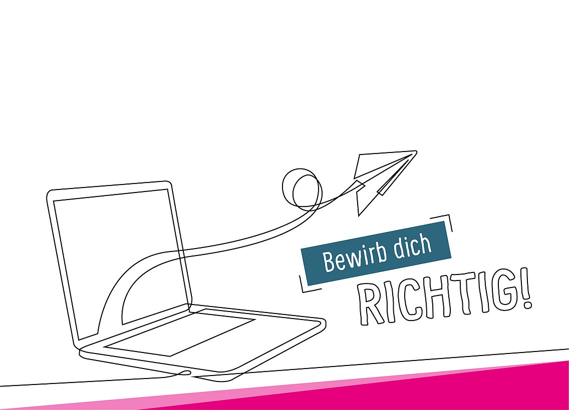 Line-Art: Links steht ein Laptop. Aus ihm fliegt ein Papierflieger heraus.