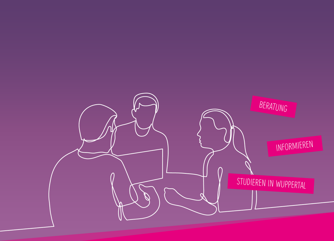 Line-Art: Umriss von drei sitzenden Personen während eines Gesprächs