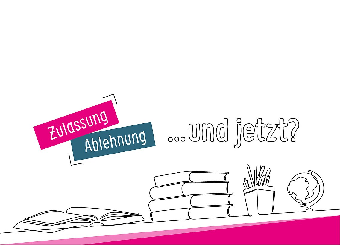 Line-Art: ein aufgeschlagenes Buch, gestapelte Bücher, eine Stiftebox und ein Globus